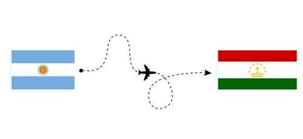 voo e viagem da argentina para o tajiquistão pelo conceito de viagem de avião de passageiros vetor