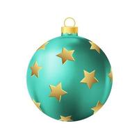 brinquedo de árvore de natal turquesa com ilustração de cor realista de estrelas douradas vetor