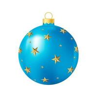 brinquedo de árvore de natal azul com ilustração de cor realista de estrelas douradas vetor