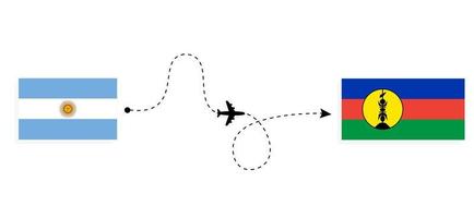 voo e viagem da argentina para a nova caledônia pelo conceito de viagem de avião de passageiros vetor