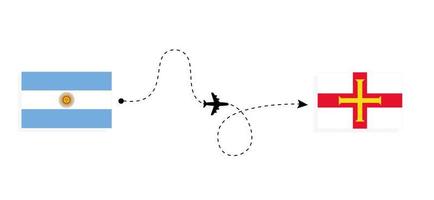voo e viagem da argentina para guernsey pelo conceito de viagens de avião de passageiros vetor