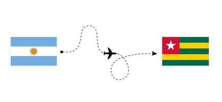 voo e viagem da argentina para o togo pelo conceito de viagem de avião de passageiros vetor