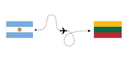 voo e viagem da argentina para a lituânia pelo conceito de viagem de avião de passageiros vetor