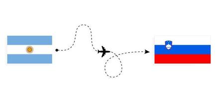 voo e viagem da argentina para a eslovênia pelo conceito de viagem de avião de passageiros vetor