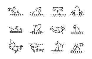 modelo de conjunto de ícones de baleia vetor