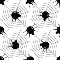 padrão sem costura aranhas pretas grande teia em fundo branco pode ser usado para embrulhar tecido de papel vetor