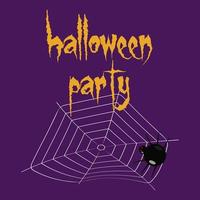 festa de halloween de texto em um banner de teia de aranha de fundo escuro vetor