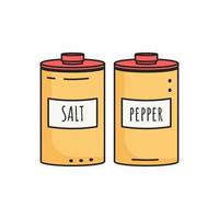 conjunto de garrafas de sal e pimenta. estilo doodle. vetor
