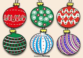 Conjunto de bolas de Natal desenhadas à mão vetor