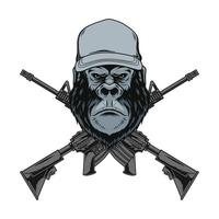ilustração de gorila e rifle de assalto vetor