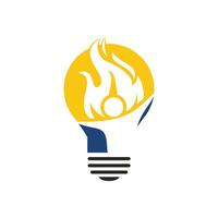 design de logotipo de vetor de bombeiro e lâmpada. logotipo de personagem de chama vermelha. combinação de logotipo vetorial de um homem e fogo.