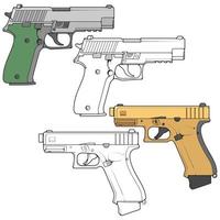 conjunto de estilo vetorial de armas de fogo militares ou policiais, arma de tiro, ilustração de armas, linha vetorial, para treinamento vetor