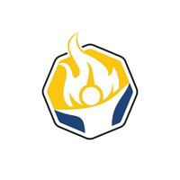 design de logotipo de vetor de bombeiro. logotipo de personagem de chama vermelha. combinação de logotipo vetorial de um homem e fogo.
