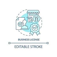 ícone de conceito turquesa de licença comercial. legitimar ilustração de linha fina de ideia abstrata de estabelecimento de serviço de alimentação. desenho de contorno isolado. traço editável. vetor