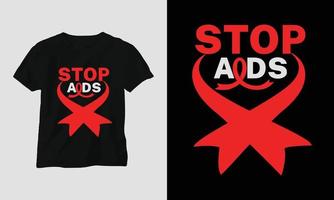 design de camiseta do dia mundial da aids com cores vermelhas e rosa e fita de sinal de aids, preservativo vetor