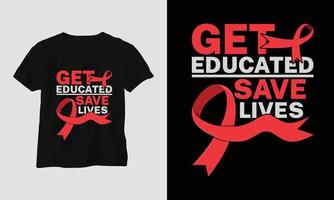 design de camiseta do dia mundial da aids com cores vermelhas e rosa e fita de sinal de aids, preservativo vetor