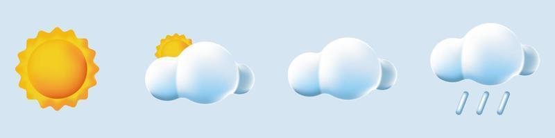 conjunto de clima 3d. ícone definir tempo de nuvem. coleção de modelo de ícone 3d realista de previsão do tempo. Objetos realistas de vetor 3D. ícones do tempo. ilustração vetorial