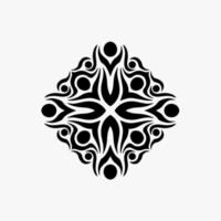 logotipo de símbolo de flor tribal mandala preta sobre fundo branco. desenho de tatuagem de decalque de estêncil. ilustração vetorial plana. vetor