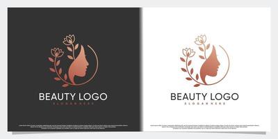 coleção de design de logotipo de beleza com rosto de mulher e vetor premium de elemento criativo