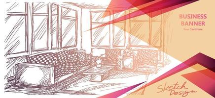 desenho de banner de esboço de quarto interior vetor