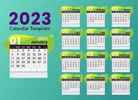 modelo de calendário 2023 verde vetor