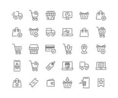 conjunto de ícones de contorno de compras online vetor