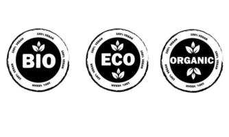 conjunto de eco preto e branco, bio, adesivos orgânicos, rótulos, emblemas e logotipos. vegano. distintivo ecológico. modelo de logotipo para produtos orgânicos e ecológicos. vetor