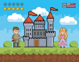 cena de videogame com príncipe e princesa vetor