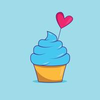 cupcake azul colorido brilhante com um coração em um fundo azul vetor