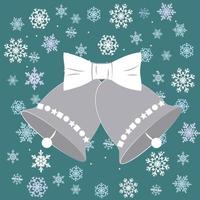 sinos de Natal de ilustração vetorial com arco e flocos de neve em estilo simples. eps10 vetor