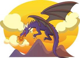 dragão voando com fogo de sua boca vetor