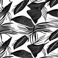 folhas exóticas sem costura padrão em preto e branco. fundo decorativo elegante vetor abstrato. folhas de palmeira tropical, padrão floral de vetor sem costura de folha de selva. papel de parede estilo tropical grunge.