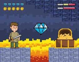 cena de videogame com príncipe e baú de madeira vetor