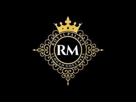 letra rm antigo logotipo vitoriano de luxo real com moldura ornamental. vetor