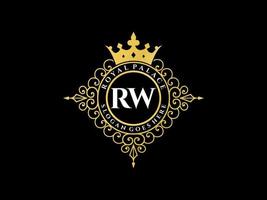 letra rw antigo logotipo vitoriano de luxo real com moldura ornamental. vetor