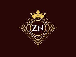 letra zn antigo logotipo vitoriano de luxo real com moldura ornamental. vetor