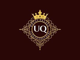 letra uq antigo logotipo vitoriano de luxo real com moldura ornamental. vetor