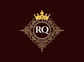 letra rq antigo logotipo vitoriano de luxo real com moldura ornamental. vetor