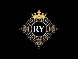 letra ry antigo logotipo vitoriano de luxo real com moldura ornamental. vetor