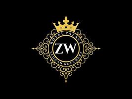 letra zw antigo logotipo vitoriano de luxo real com moldura ornamental. vetor