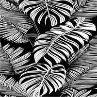 folhas exóticas sem costura padrão em preto e branco. fundo decorativo elegante vetor abstrato. folhas de palmeira tropical, padrão floral de vetor sem costura de folha de selva. papel de parede estilo tropical grunge.