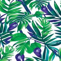 ilustração vetorial de selva com padrão de folhas tropicais. estampa de verão na moda. padrão sem emenda exótico. folhas tropicais turquesas e verdes. papel de parede exótico da selva. vetor