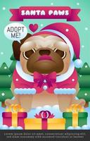 cartaz de patas de papai noel com pug fofo vetor