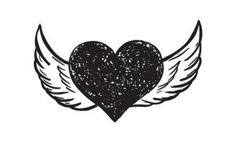 coração com asas de anjo, desenhados à mão. vetor