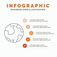 terra. globo. mundo. geografia. modelo de infográficos de descoberta para site e apresentação. ícone de linha cinza com ilustração vetorial de estilo infográfico laranja vetor