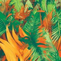 ilustração vetorial de selva com padrão de folhas tropicais. estampa de verão na moda. padrão sem emenda exótico. folhas tropicais turquesas e verdes. papel de parede exótico da selva. vetor