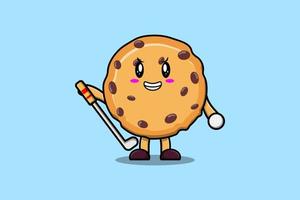 personagem de biscoitos de desenho animado bonito jogando golfe vetor