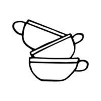 pilha de xícaras desenhadas à mão em estilo doodle. ícone, adesivo. escandinavo, minimalismo simples monocromático vetor