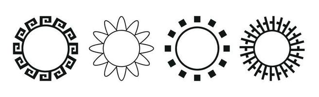 coleção de 4 peças diferentes de abstração de sol preto sobre fundo branco - vetor