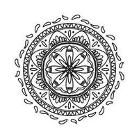 mandala circular padrão preto e branco, decorado com arte de mandala legal boêmia, flores de henna, rito mehndi e simétrico monocromático. mandal de página de livro para colorir, terapia anti-stress. vetor